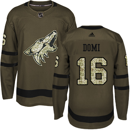 Adidas Coyotes #16 Max Domi Green Salute to Service Stitched NHL Jersey - Click Image to Close