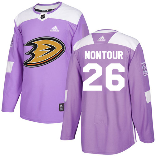 Adidas Ducks #26 Brandon Montour Purple Authentic Fights Cancer Stitched NHL Jersey - Click Image to Close