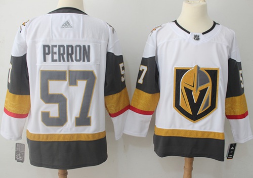 Adidas Golden Knights #57 David Perron White Road Authentic Stitched NHL Jersey - Click Image to Close