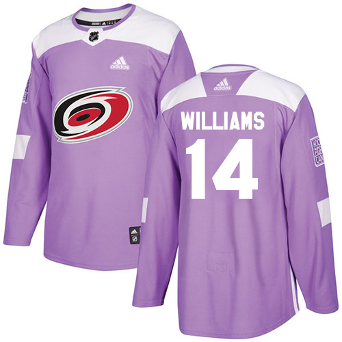 Adidas Hurricanes #14 Justin Williams Purple Authentic Fights Cancer Stitched NHL Jersey - Click Image to Close