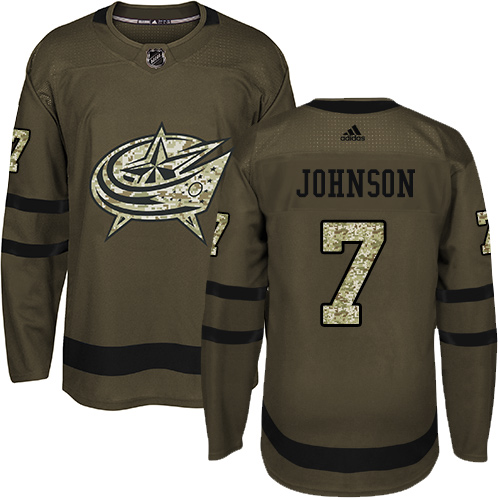 Adidas Blue Jackets #7 Jack Johnson Green Salute to Service Stitched NHL Jersey