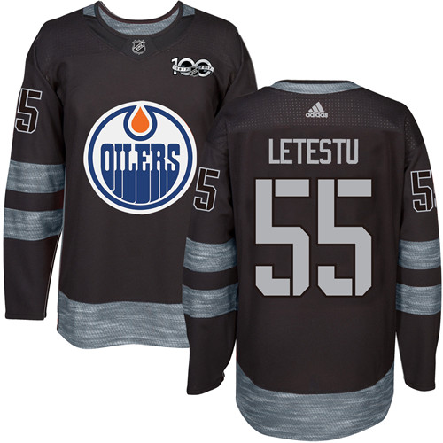 Adidas Oilers #55 Mark Letestu Black 1917-2017 100th Anniversary Stitched NHL Jersey
