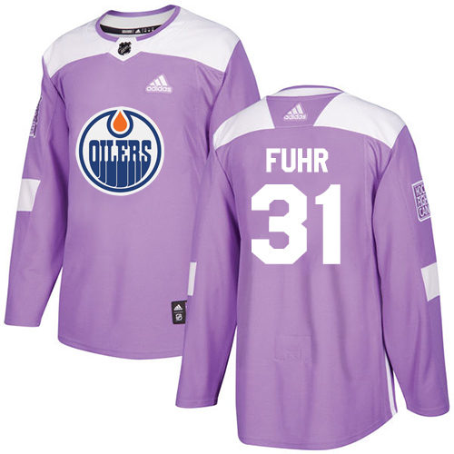 Adidas Oilers #31 Grant Fuhr Purple Authentic Fights Cancer Stitched NHL Jersey - Click Image to Close