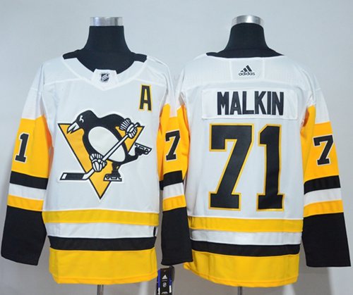 Adidas Penguins #71 Evgeni Malkin White Road Authentic Stitched NHL Jersey