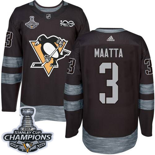 Adidas Penguins #3 Olli Maatta Black 1917-2017 100th Anniversary Stanley Cup Finals Champions Stitch