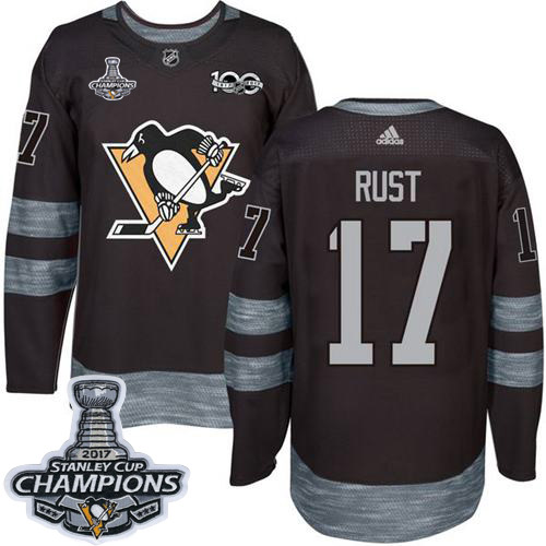 Adidas Penguins #17 Bryan Rust Black 1917-2017 100th Anniversary Stanley Cup Finals Champions Stitch