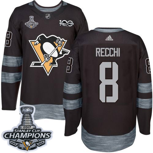 Adidas Penguins #8 Mark Recchi Black 1917-2017 100th Anniversary Stanley Cup Finals Champions Stitch