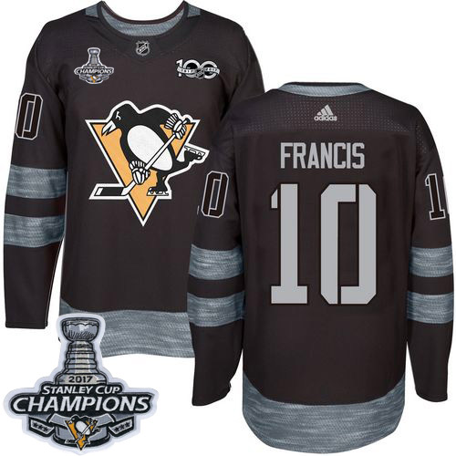 Adidas Penguins #10 Ron Francis Black 1917-2017 100th Anniversary Stanley Cup Finals Champions Stitc
