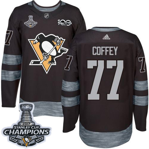 Adidas Penguins #77 Paul Coffey Black 1917-2017 100th Anniversary Stanley Cup Finals Champions Stitc