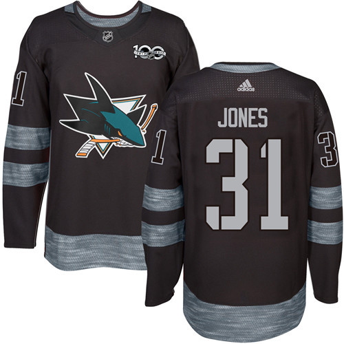 Adidas Sharks #31 Martin Jones Black 1917-2017 100th Anniversary Stitched NHL Jersey
