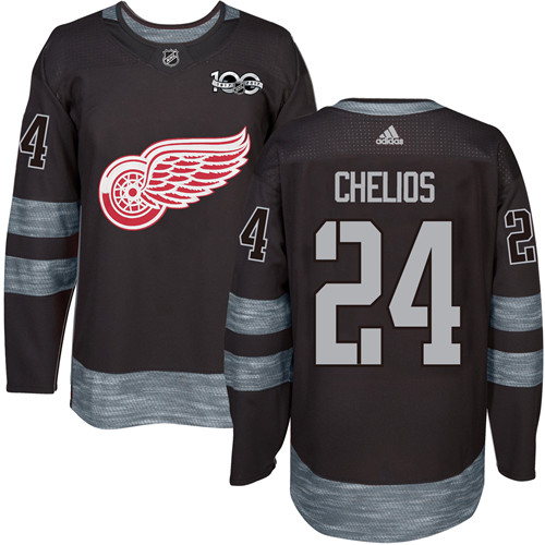 Adidas Red Wings #24 Chris Chelios Black 1917-2017 100th Anniversary Stitched NHL Jersey