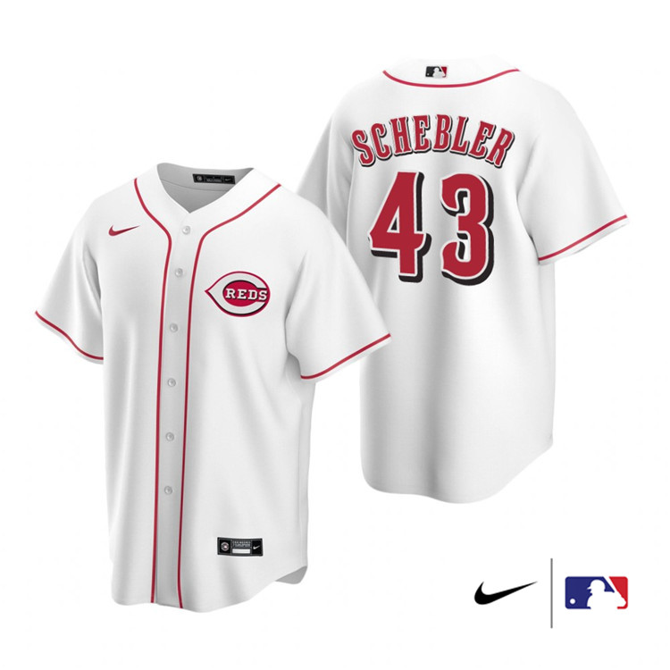 Nike Men #43 Scott Schebler Cincinnati Reds Baesball Jerseys Sale-White - Click Image to Close