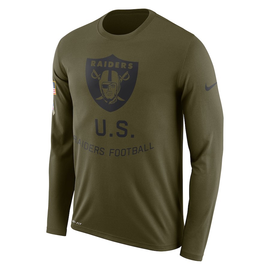 Oakland Raiders Salute To Service Sideline Legend Performance Long Sleeve T-Shirt Olive - Click Image to Close