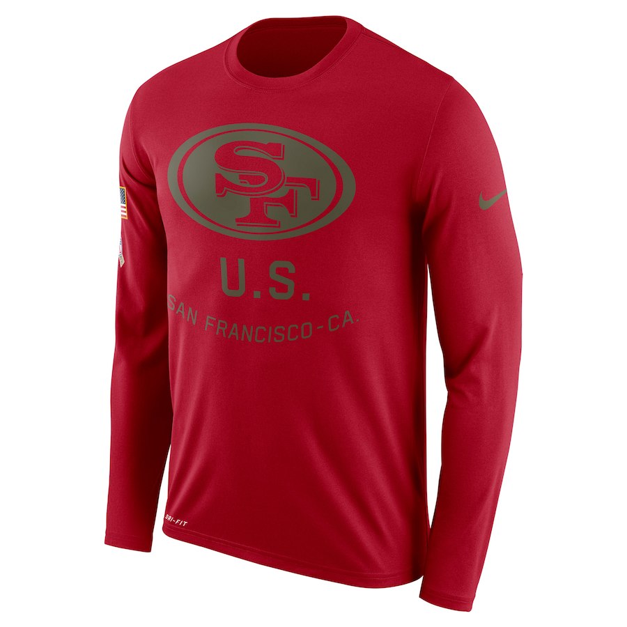 San Francisco 49ers Salute To Service Sideline Legend Performance Long Sleeve T-Shirt Burgundy