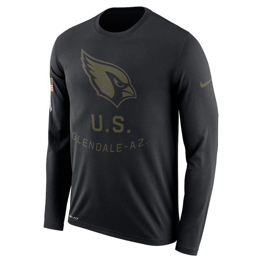 Arizona Cardinals Salute To Service Sideline Legend Performance Long Sleeve T-Shirt Black - Click Image to Close