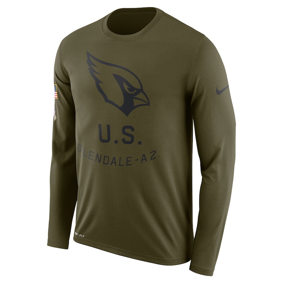 Arizona Cardinals Salute To Service Sideline Legend Performance Long Sleeve T-Shirt Olive - Click Image to Close