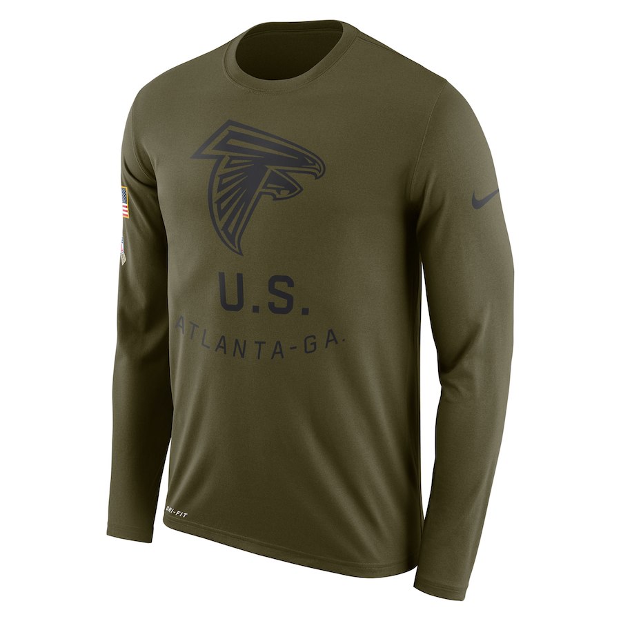 Atlanta Falcons Salute To Service Sideline Legend Performance Long Sleeve T-Shirt Olive - Click Image to Close