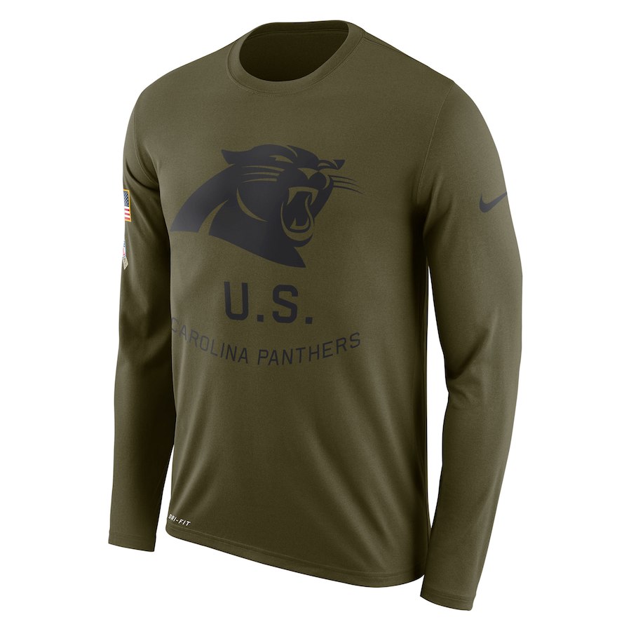 Carolina Panthers Salute To Service Sideline Legend Performance Long Sleeve T-Shirt Olive - Click Image to Close