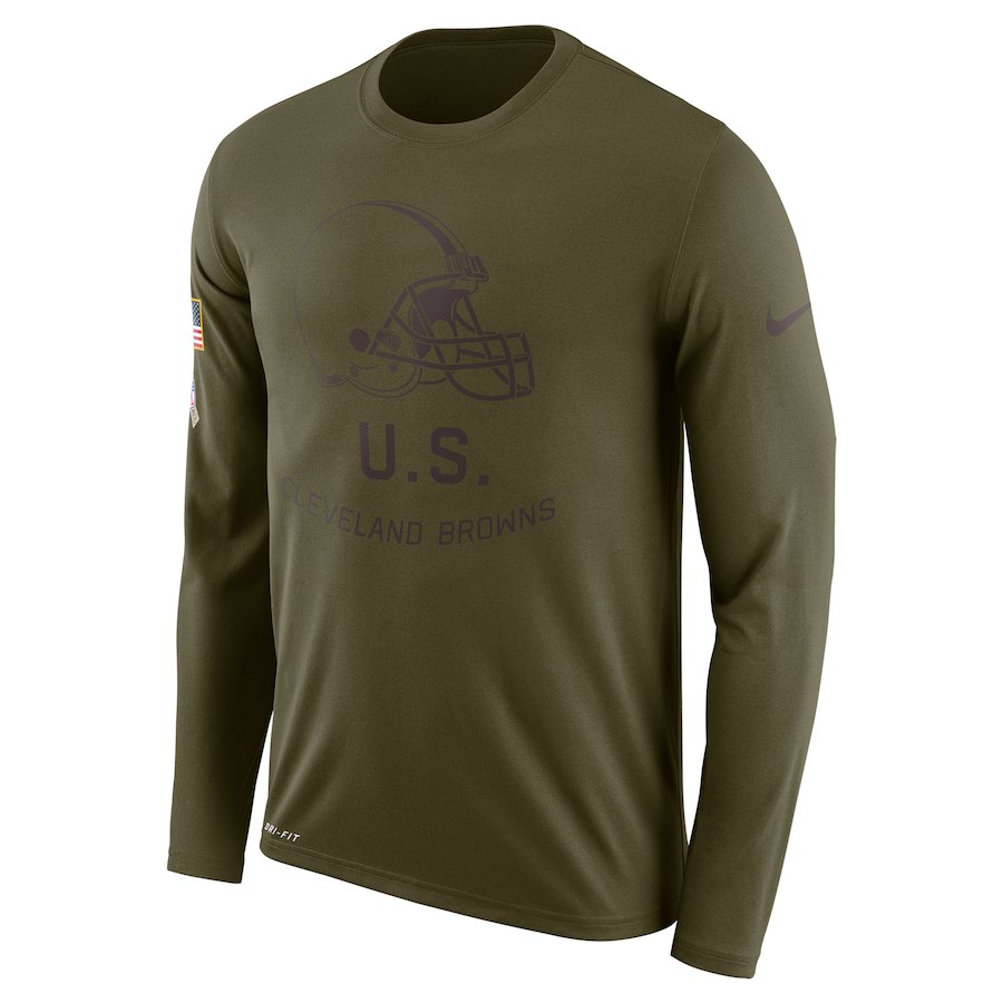 Cleveland Browns Salute To Service Sideline Legend Performance Long Sleeve T-Shirt Olive - Click Image to Close