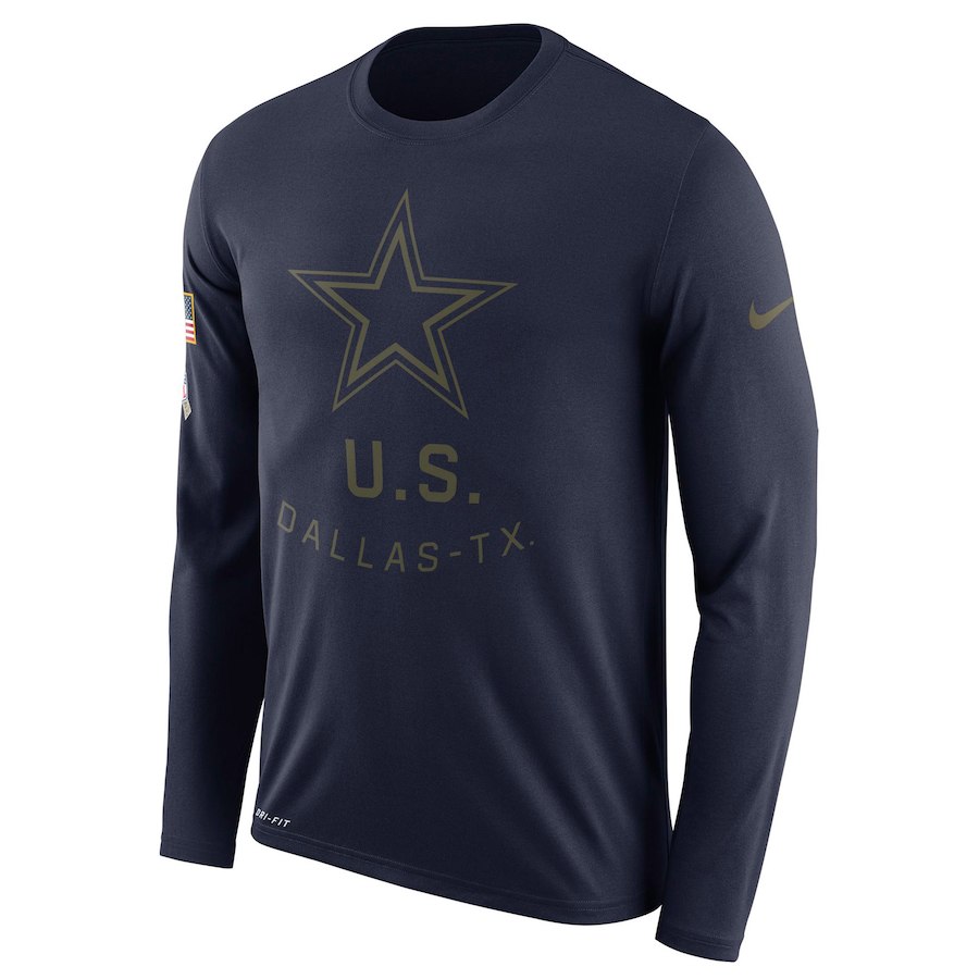Dallas Cowboys Salute To Service Sideline Legend Performance Long Sleeve T-Shirt Navy - Click Image to Close