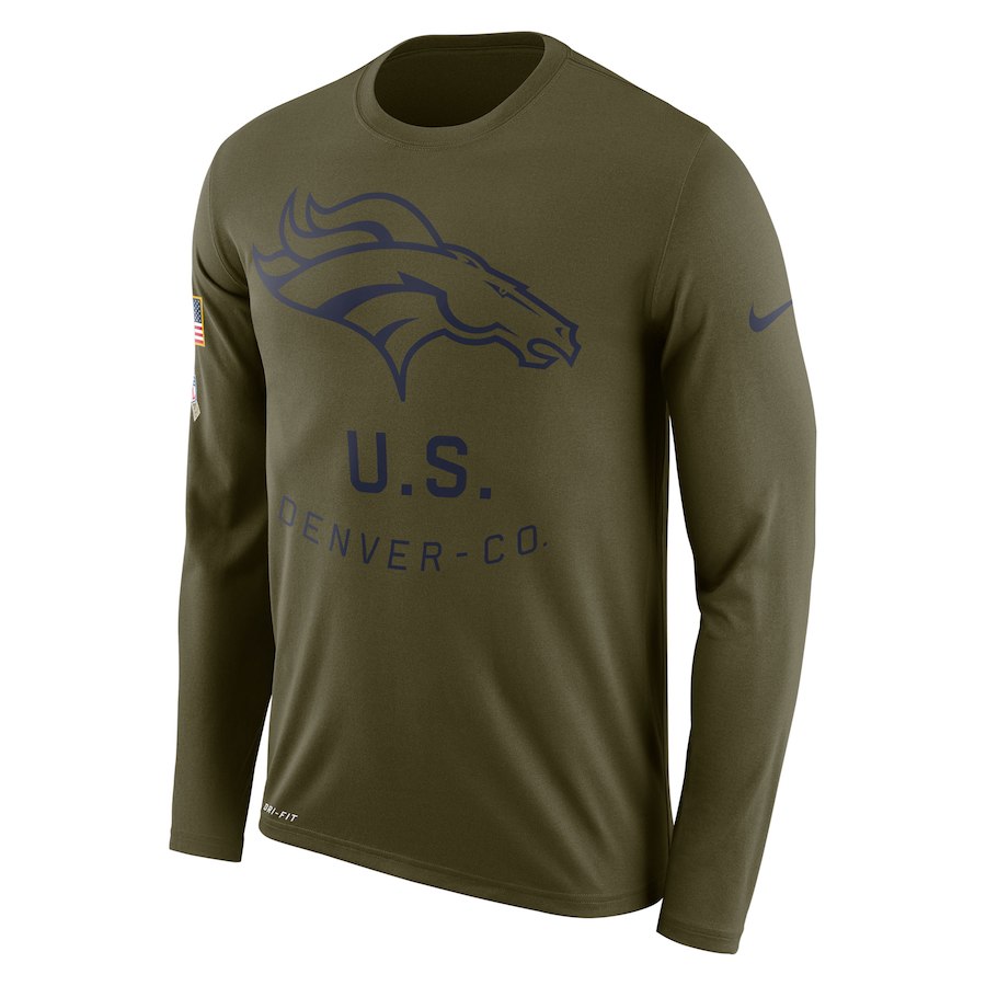 Denver Broncos Salute To Service Sideline Legend Performance Long Sleeve T-Shirt Olive - Click Image to Close