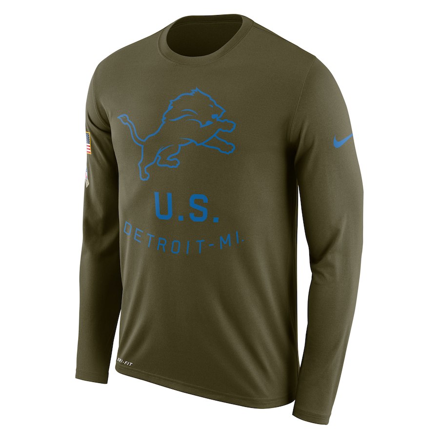Detroit Lions Salute To Service Sideline Legend Performance Long Sleeve T-Shirt Olive - Click Image to Close