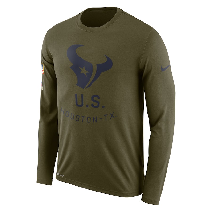 Houston Texans Salute To Service Sideline Legend Performance Long Sleeve T-Shirt Olive