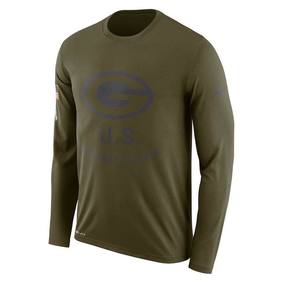 Green Bay Packers Salute To Service Sideline Legend Performance Long Sleeve T-Shirt Olive