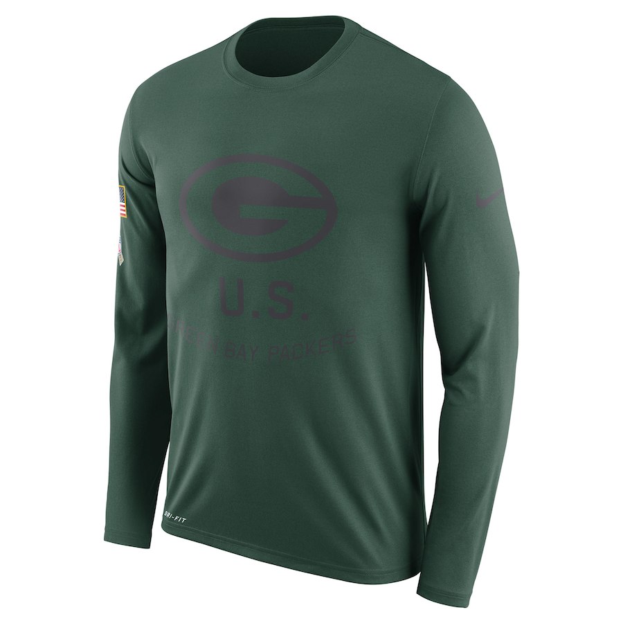 Green Bay Packers Salute To Service Sideline Legend Performance Long Sleeve T-Shirt Green - Click Image to Close