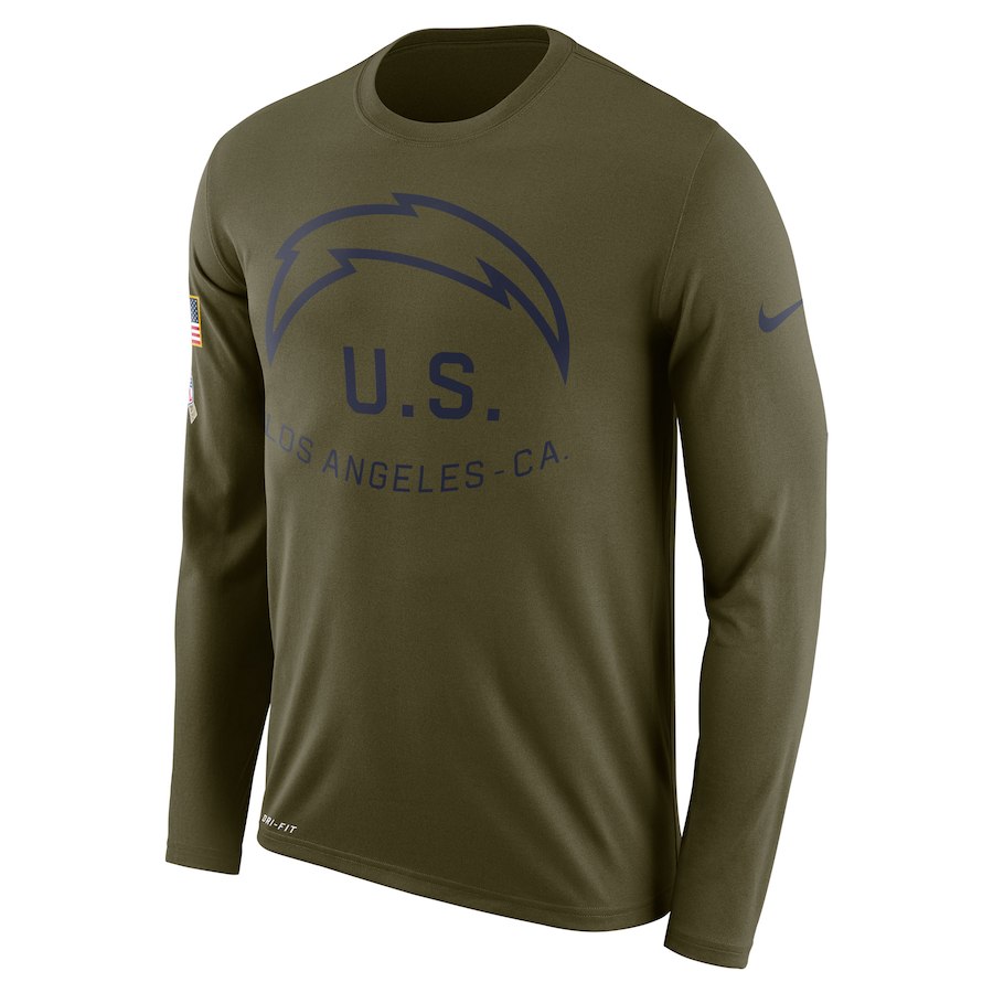 Los Angeles Chargers Salute To Service Sideline Legend Performance Long Sleeve T-Shirt Olive - Click Image to Close