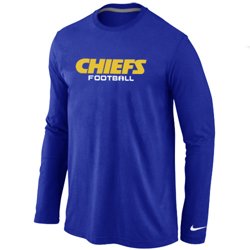 Kansas City Chiefs Authentic font Long Sleeve T-Shirt blue - Click Image to Close