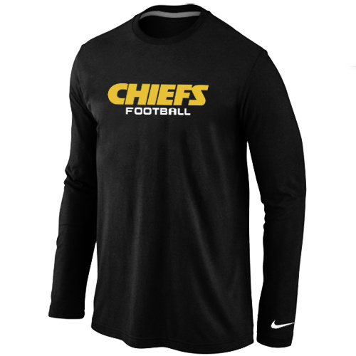 Kansas City Chiefs Authentic font Long Sleeve T-Shirt Black - Click Image to Close