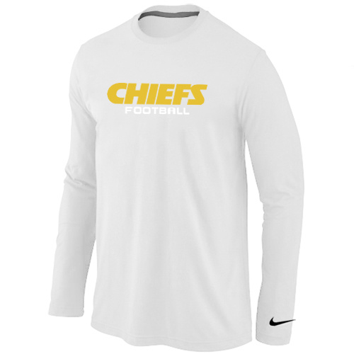 Kansas City Chiefs Authentic font Long Sleeve T-Shirt White - Click Image to Close