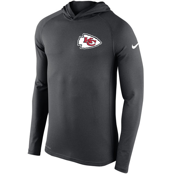 Kansas City Chiefs Charcoal Stadium Touch Hooded Performance Long Sleeve T-Shirt - Click Image to Close