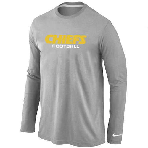 Kansas City Chiefs Authentic font Long Sleeve T-Shirt Grey - Click Image to Close