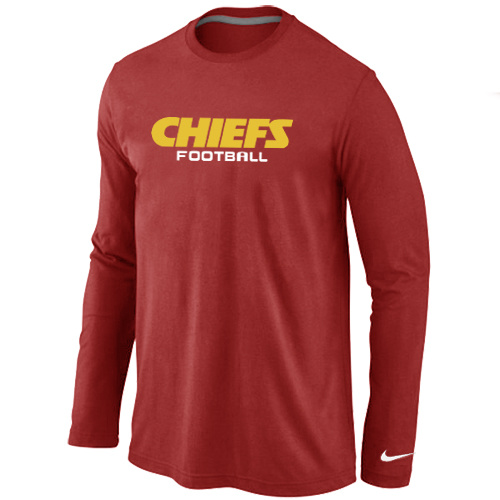 Kansas City Chiefs Authentic font Long Sleeve T-Shirt Red - Click Image to Close