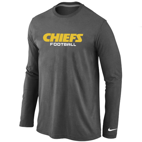 Kansas City Chiefs Authentic font Long Sleeve T-Shirt D.Grey - Click Image to Close