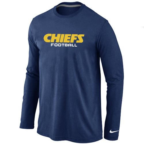Kansas City Chiefs Authentic font Long Sleeve T-Shirt D.Blue - Click Image to Close