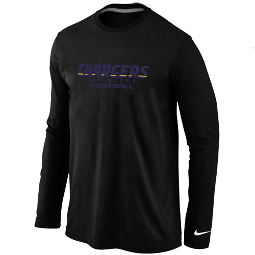 San Diego Chargers Authentic font Long Sleeve T-Shirt Black - Click Image to Close