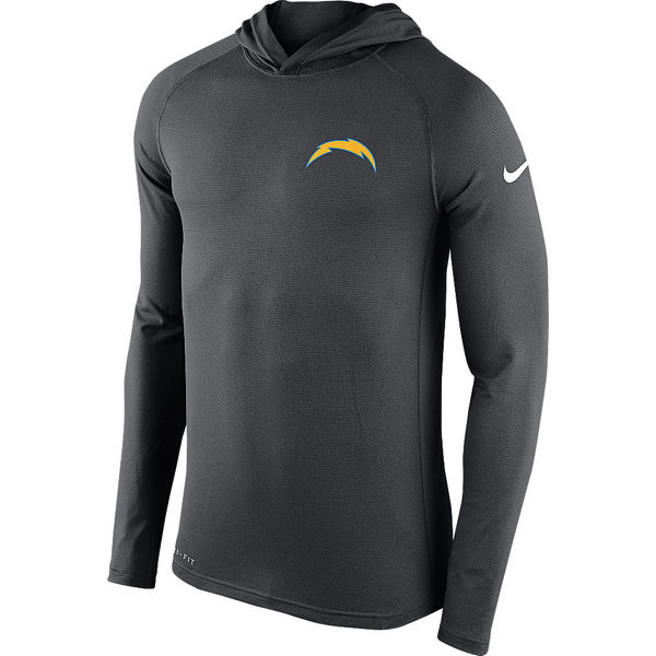 Los Angeles Chargers Charcoal Stadium Touch Hooded Performance Long Sleeve T-Shirt