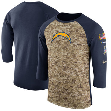 Los Angeles Chargers Camo Navy Salute to Service Sideline Legend Performance Three-Quarter Sleeve T