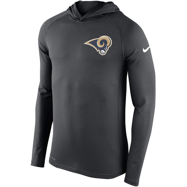 Los Angeles Rams Charcoal Stadium Touch Hooded Performance Long Sleeve T-Shirt