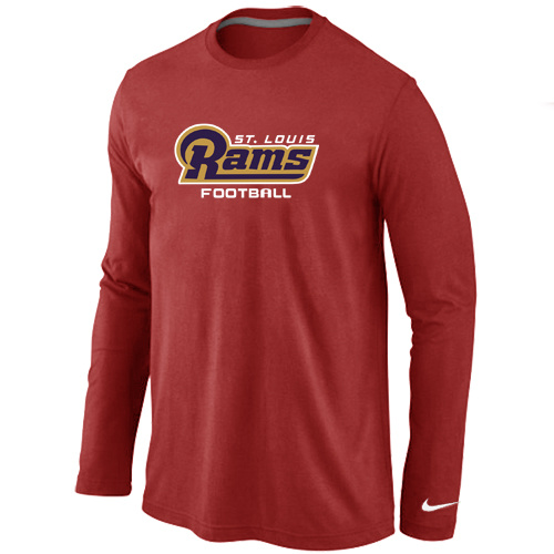 St.Louis Rams Authentic font Long Sleeve T-Shirt Red - Click Image to Close
