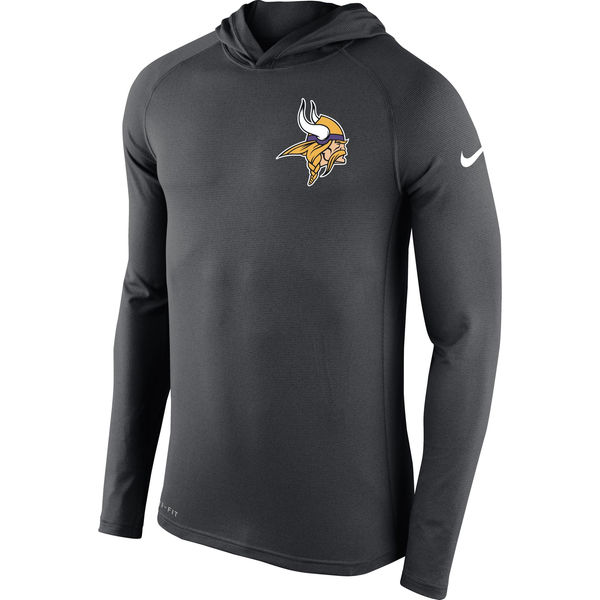 Minnesota Vikings Charcoal Stadium Touch Hooded Performance Long Sleeve T-Shirt