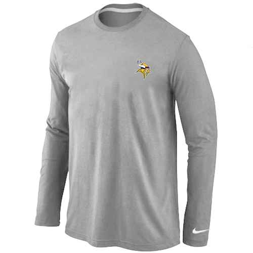 Minnesota Vikings Logo Long Sleeve T-Shirt Grey - Click Image to Close