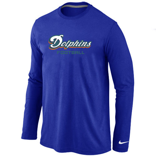 Miami Dolphins Authentic font Long Sleeve T-Shirt blue - Click Image to Close