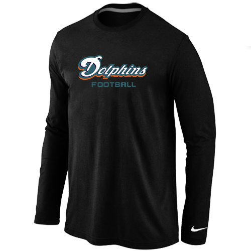 Miami Dolphins Authentic font Long Sleeve T-Shirt Black - Click Image to Close