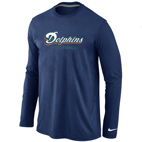 Miami Dolphins Authentic font Long Sleeve T-ShirtD.Blue - Click Image to Close