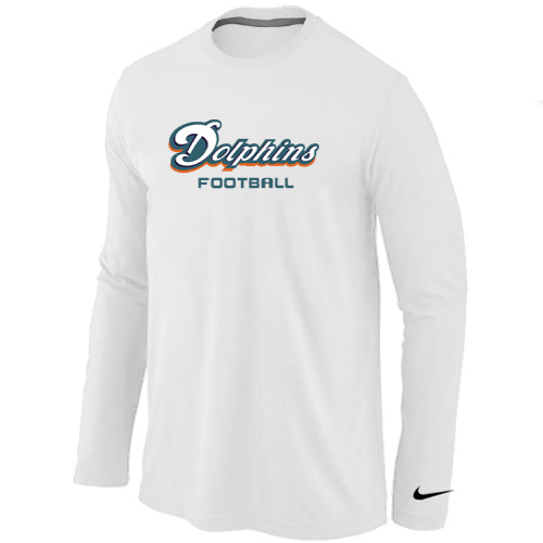 Miami Dolphins Authentic font Long Sleeve T-Shirt White - Click Image to Close