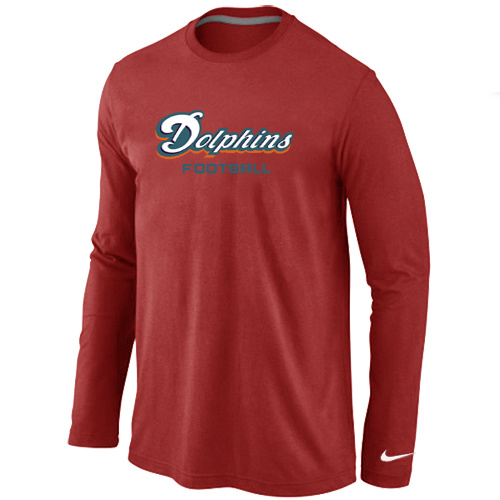 Miami Dolphins Authentic font Long Sleeve T-Shirt Red - Click Image to Close